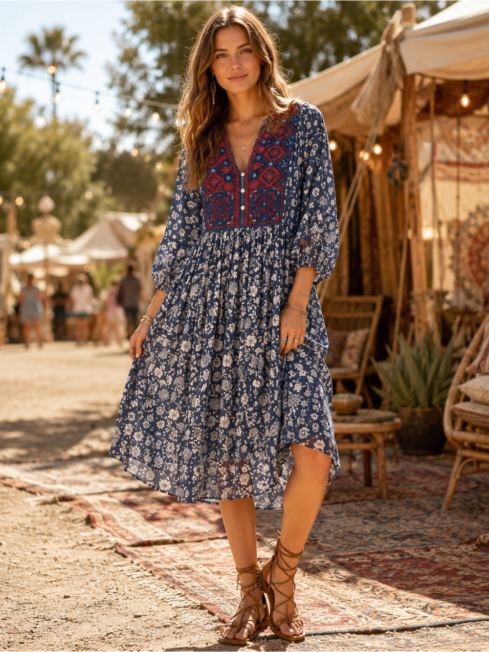 Sundance Layna Embroidered Floral Dress Size Medium